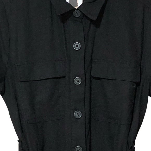 Matty M Linen Blend Button Front Romper L Black Belted Multi Pocket NWT - Picture 4 of 7